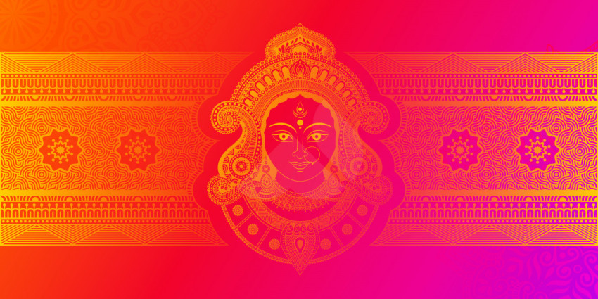 Happy Durga Puga Baqckground with Goddess Dugra Face Illustration