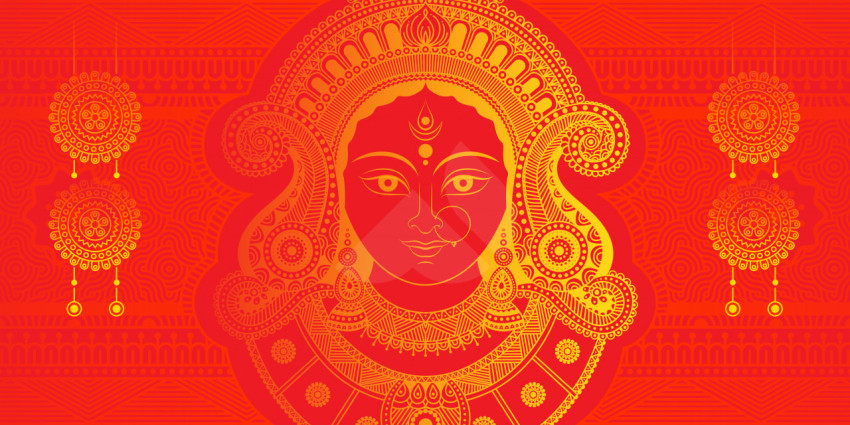 Durga Puga Baqckground with Goddess Dugra Face Illustration