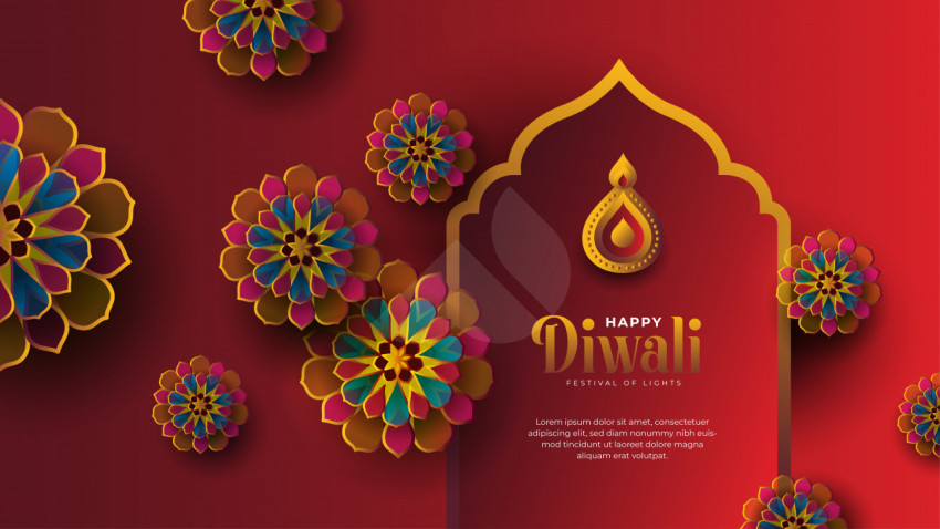 Happy Diwali Greeting Design Template with Creative Floral Ornaments