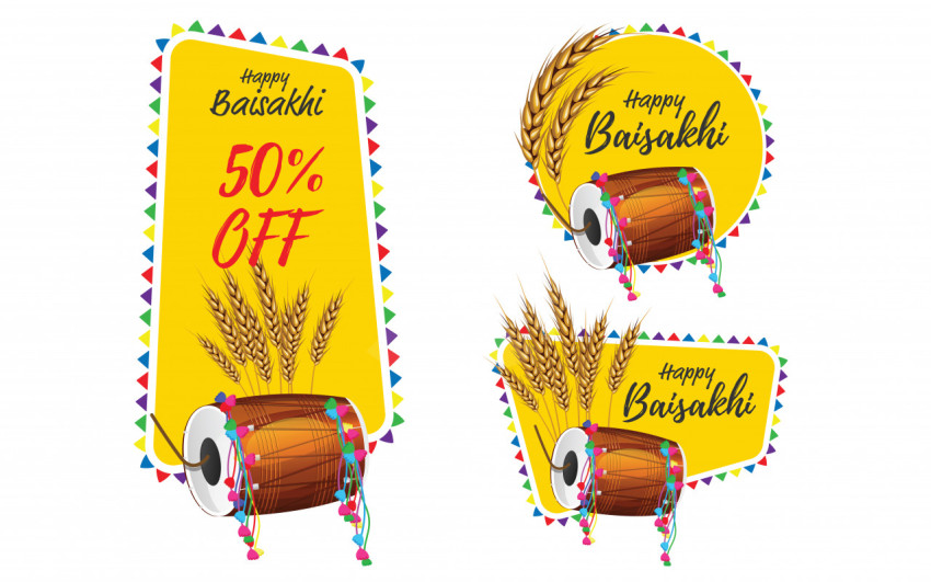 Happy  Baisakhi Sticker Banner Design Template