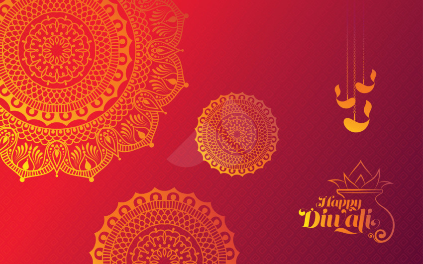 Happy Diwali Festival Greeting Background Design Template with Floral Ornaments