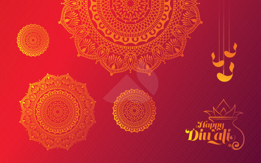 Happy Diwali Festival Greeting Background Design Template Decorated with Floral Ornaments