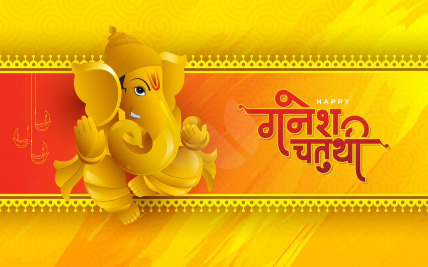 Happy Ganesh Chaturthi Hindi Greeting Background Design Template