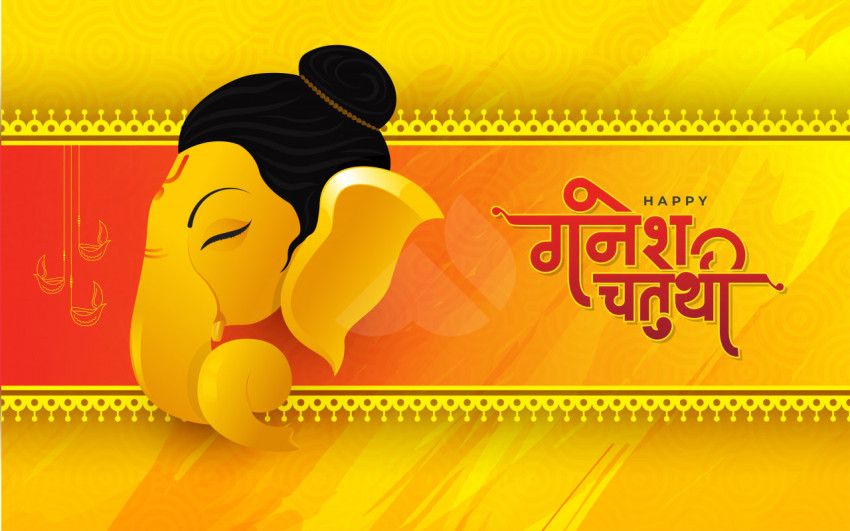 Happy Ganesh Chaturthi Hindi Greeting Background Design Template