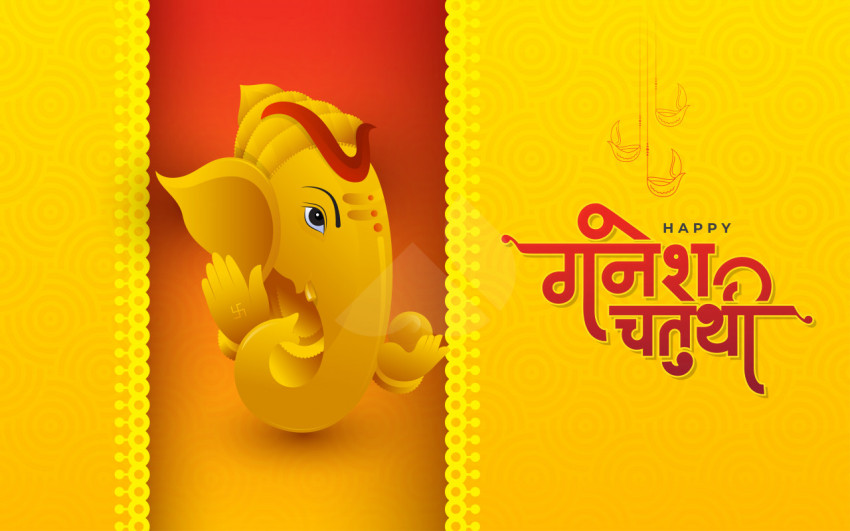 Happy Ganesh Chaturthi Hindi Greeting Background Design Template