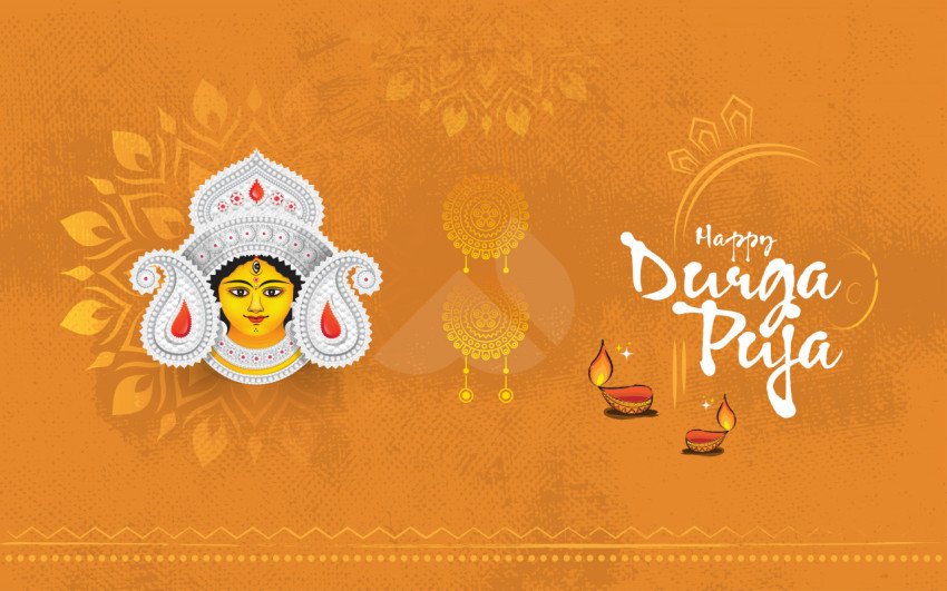 Durga Puja Festival Greeting Background Template with Goddess Durga Face Illustration
