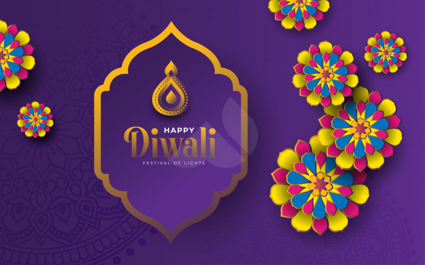 Happy Diwali Greeting Design Template with Creative Floral Ornaments