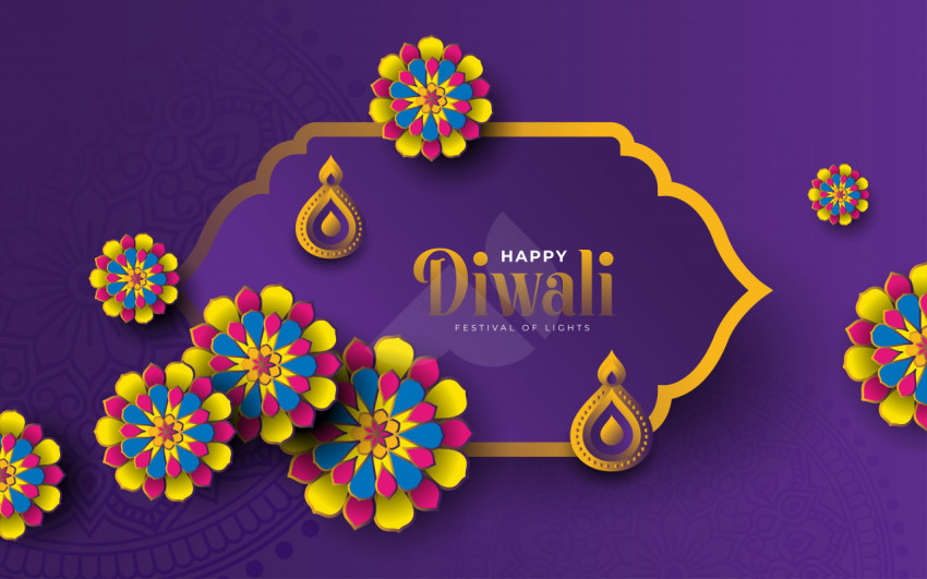 Happy Diwali Greeting Design Template with Creative Floral Ornaments