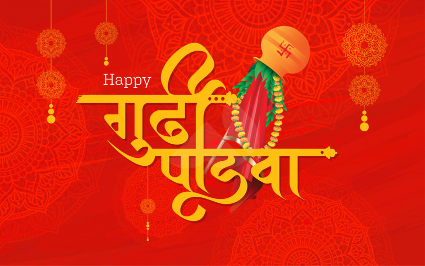 Happy Gudi Padwa Hindi Greeting Background Template