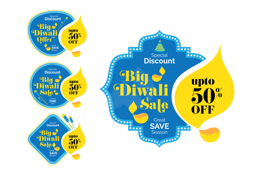 Diwali Sale Sticker Banner Design Template Collection Set