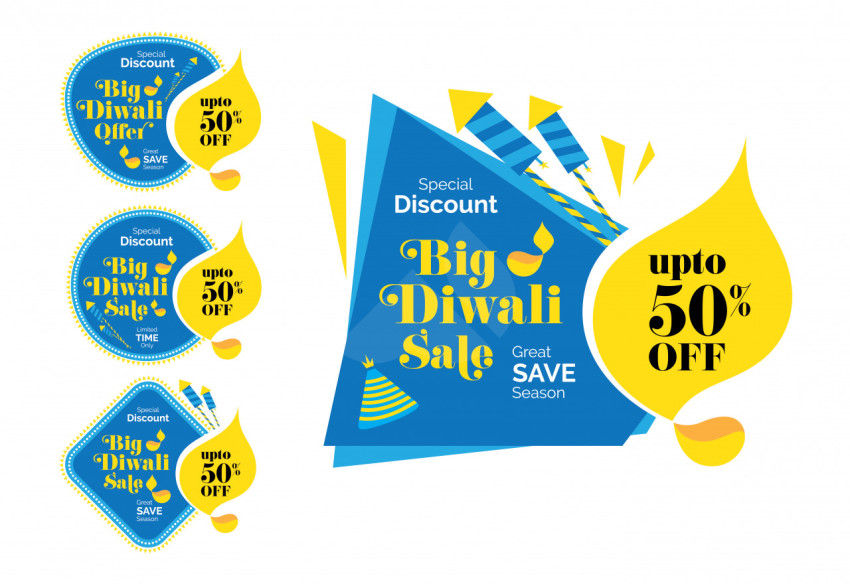 Diwali Sale Sticker Banner Design Template Collection Set