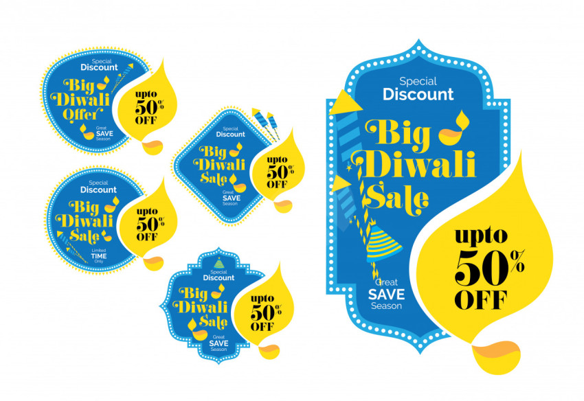 Diwali Sale Sticker Banner Design Template Collection Set