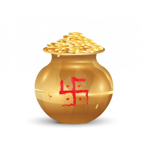Golden Kalash with Gold Coins Illustration