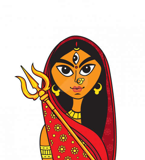 Hindu Goddess Durga Face Vector Illustration