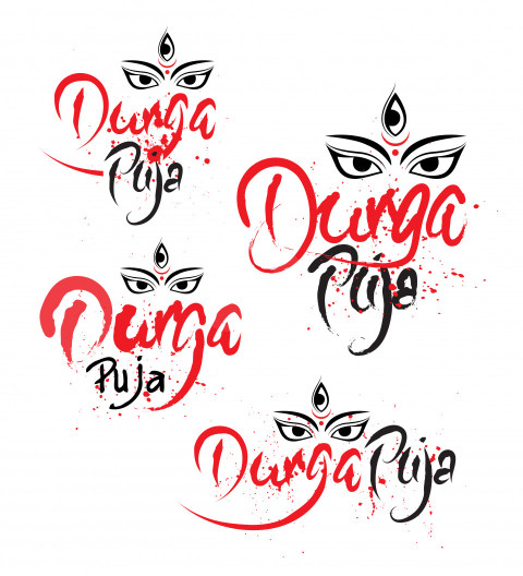 Happy Durga Puja Text Typography Design Template