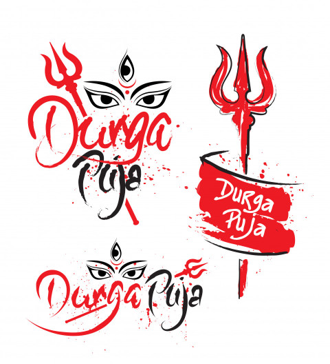 Happy Durga Puja Text Typography Design Template