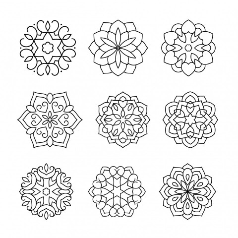 Decorative Floral Mandala Ornaments Design Set