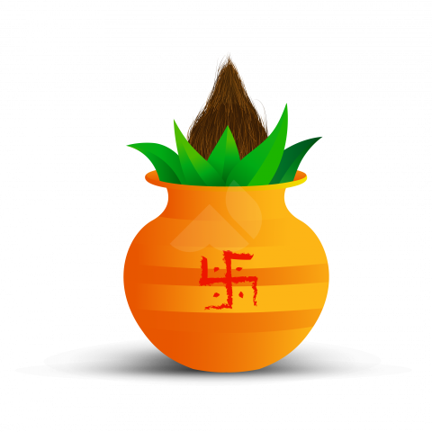 Mangal Kalash Illustration with Mango Leaf and Coconut