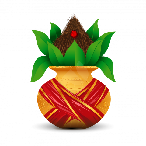 Mangal Kalash Illustration with Mango Leaf and Coconut