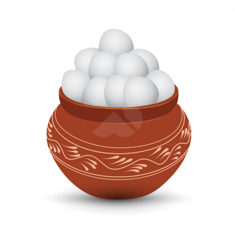 Famous Bengali Sweet Rasgulla in Clay Bowl Illustration