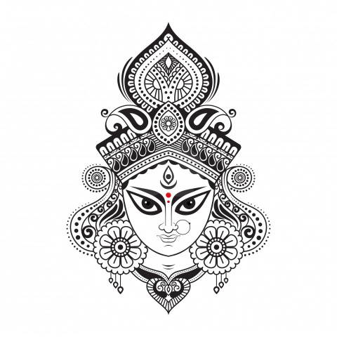 Hindu Goddess Durga Face Illustration