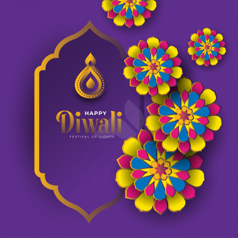 Happy Diwali Greeting Design Template with Creative Floral Ornaments