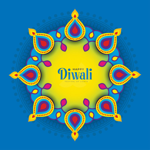 Happy Diwali Greeting Design Template with Creative Lamp Illustration