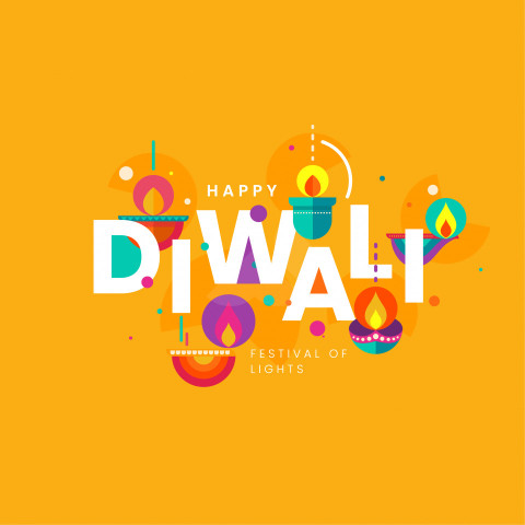 Happy Diwali Greeting Design Template with Creative Flat Lamp Illustration