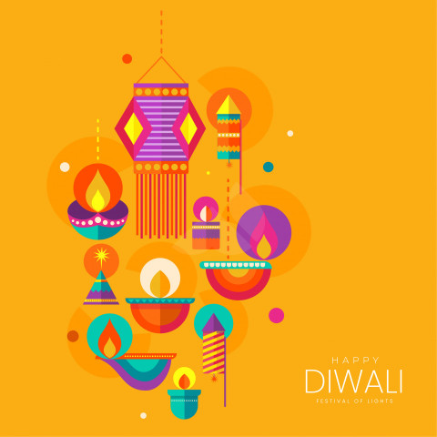 Happy Diwali Greeting Design Template with Creative Lamps