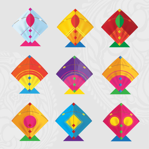 Colorful Kites Collection Vector Illustration