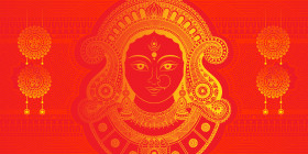 Durga Puga Baqckground with Goddess Dugra Face Illustration