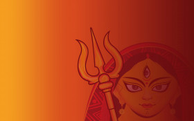 Durga Puja Background Template with Durga Illustration