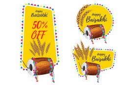 Happy  Baisakhi Sticker Banner Design Template