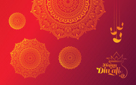 Happy Diwali Festival Greeting Background Design Template Decorated with Floral Ornaments