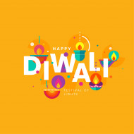 Happy Diwali Greeting Design Template with Creative Flat Lamp Illustration