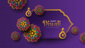 Happy Diwali Greeting Design Template with Creative Floral Ornaments
