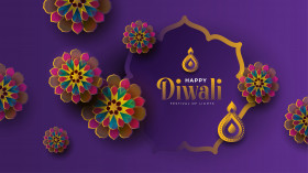Happy Diwali Greeting Design Template with Round Floral Ornaments