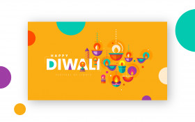 Happy Diwali Web Hero Banner Design Template with Creative Lamps