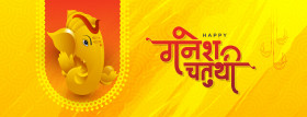 Happy Ganesh Chaturthi Hindi Facebook Cover Banner Design